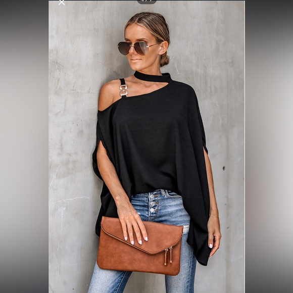 NEW Dolman Sleeve One Shoulder Top BLACK‎ size Small fits a medium easy! - Picture 6 of 8